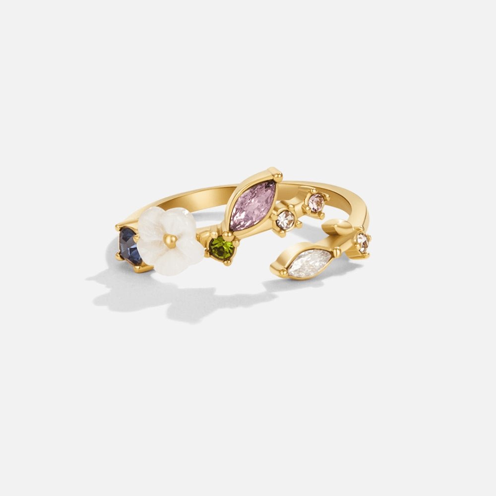 Anillo Flor Blanca de Cristal en Oro - Velour™