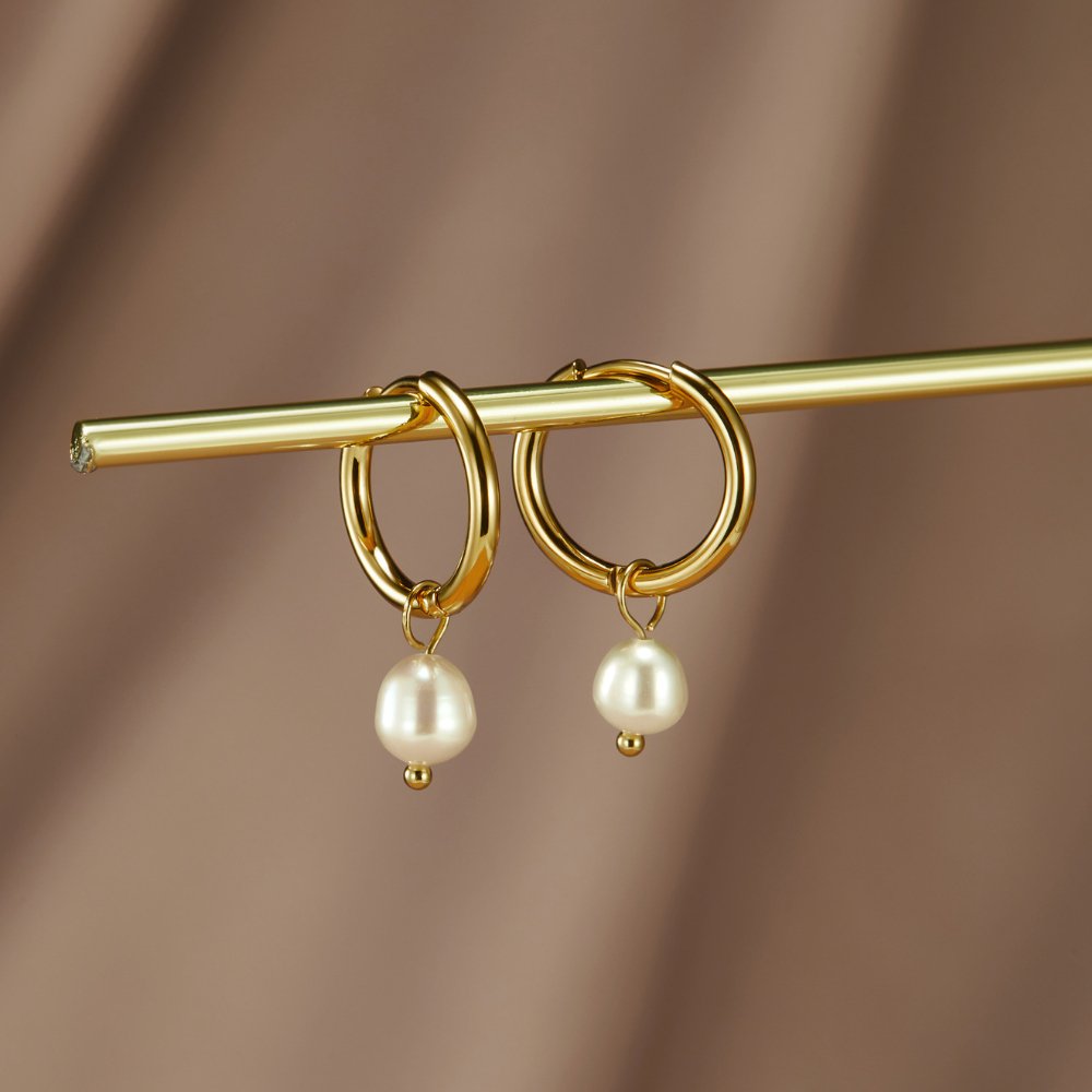 Pendientes Aro Bella con Perla de Agua Dulce - Velour™
