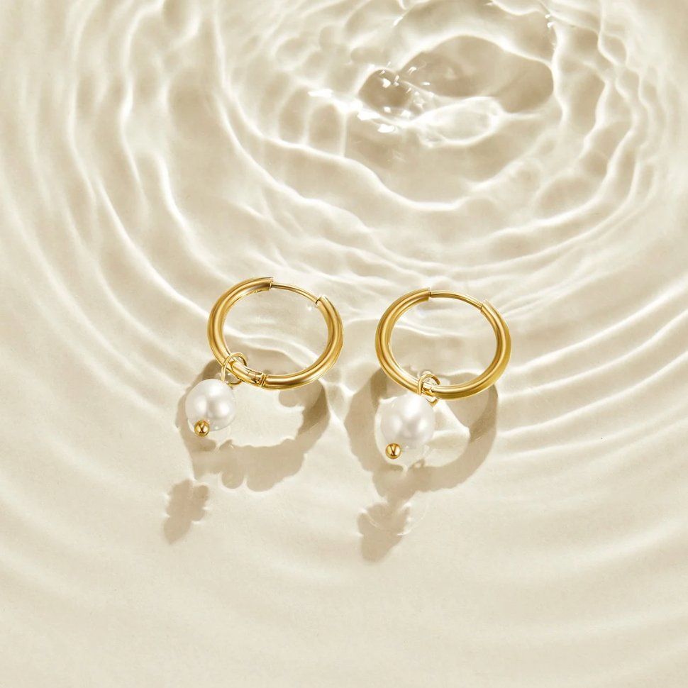 Pendientes Aro Bella con Perla de Agua Dulce - Velour™