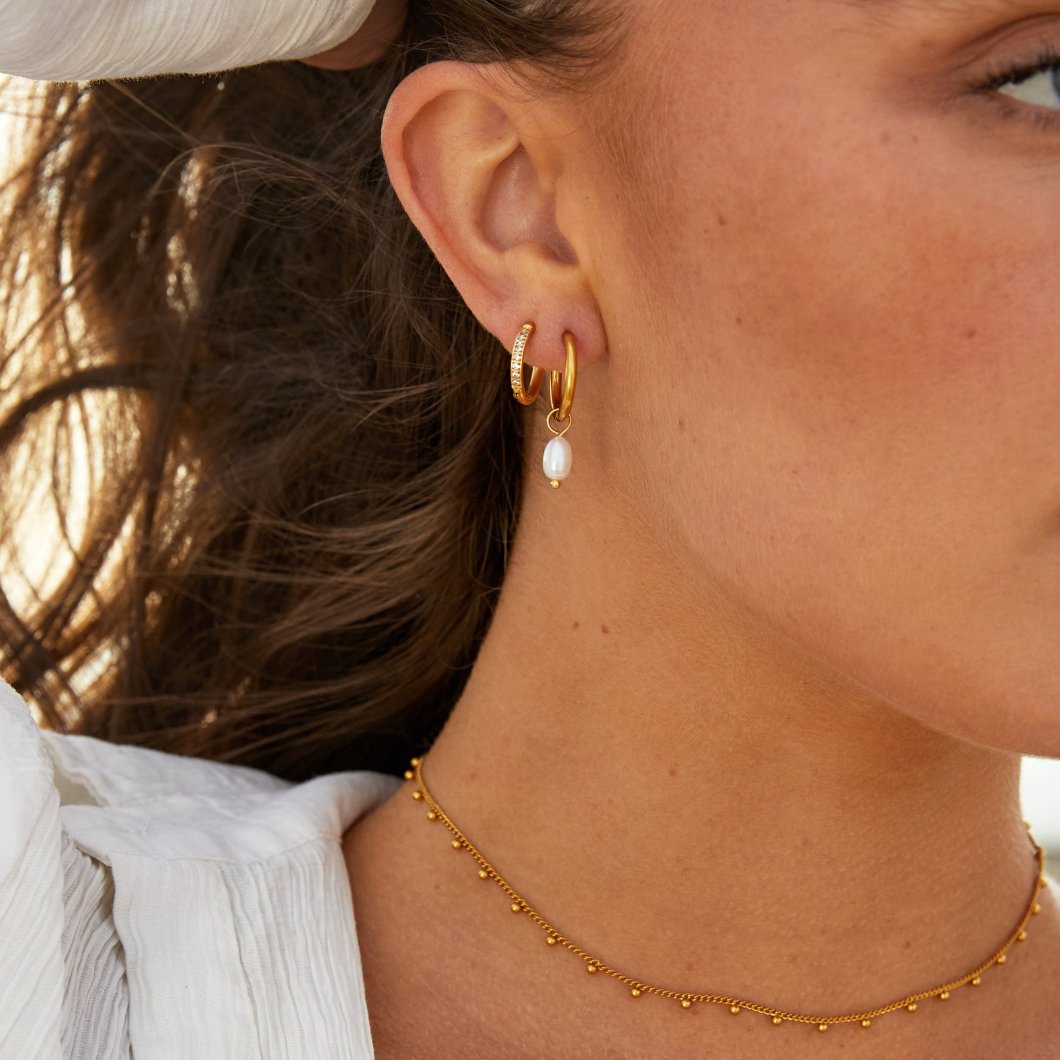 Pendientes Aro Bella con Perla de Agua Dulce - Velour™